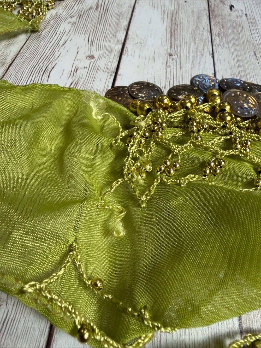 Green Coin Fringe Belly Dance Hip Scarf - Picture 6 of 6